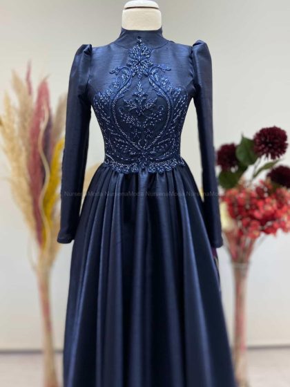 Toprak Tesettür Nişanlık Abiye Lacivert