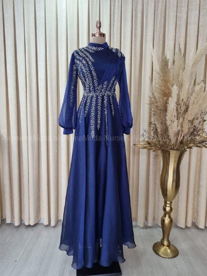 Çağla Organze Taşlı Lacivert Abiye Çağla Organze Taşlı Lacivert Abiye