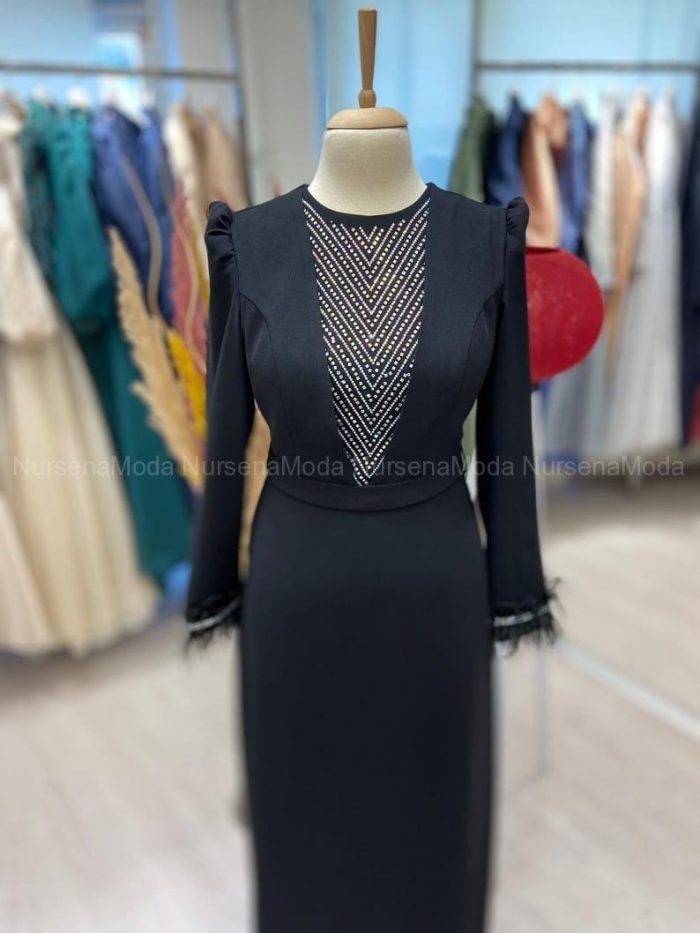 Otrişli Taş işlemeli Krep Abiye