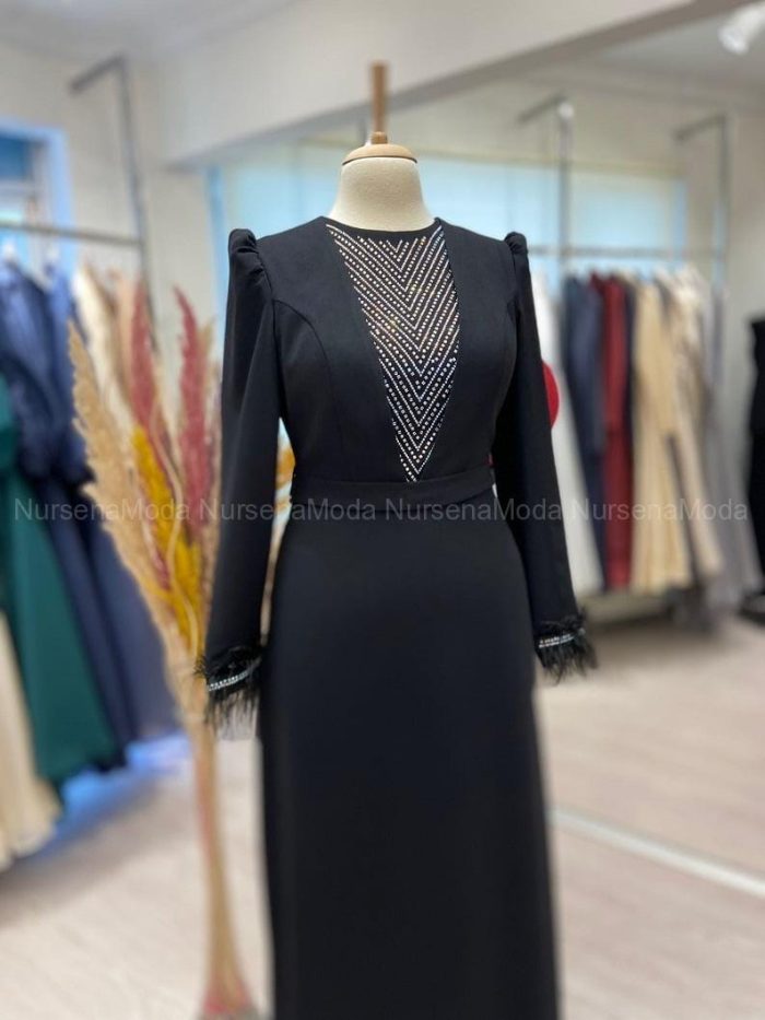 Otrişli Taş işlemeli Krep Abiye