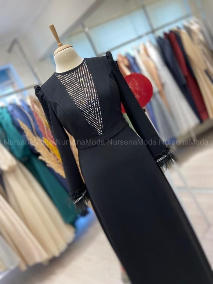 Otrişli Taş işlemeli Krep Abiye