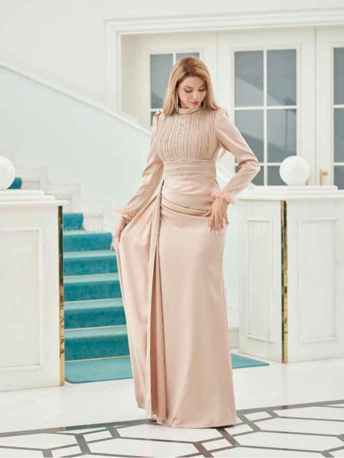 Alina Saten Krem Abiye tesettür abiye