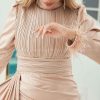 Alina Saten Krem Abiye tesettür elbise
