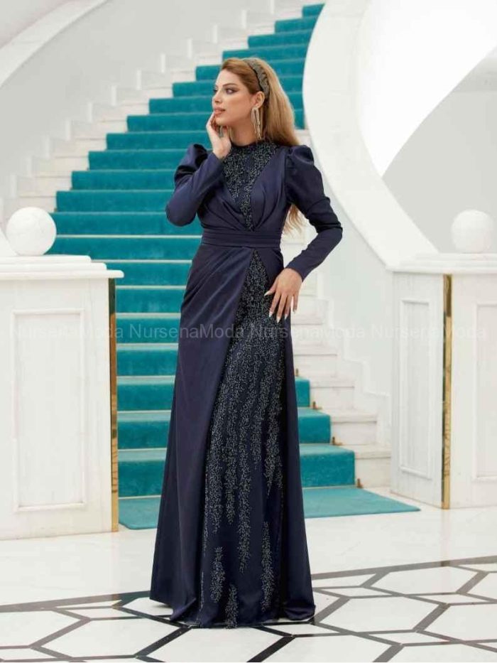 saten lacivert tesettür