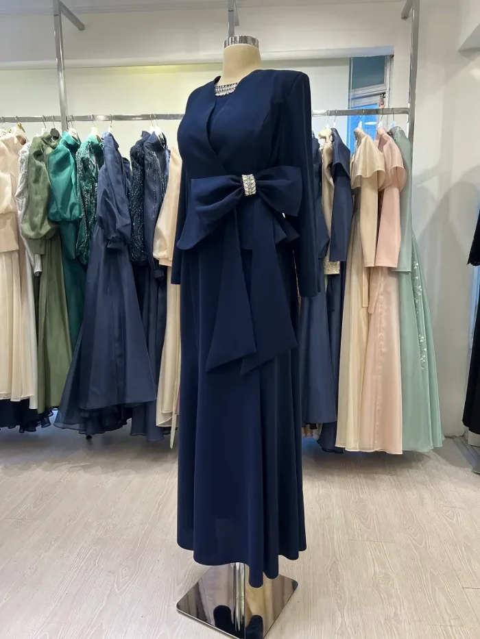 lacivert krep ceket elbise ikili takim