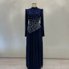 lacivert şifon tesettür abiye